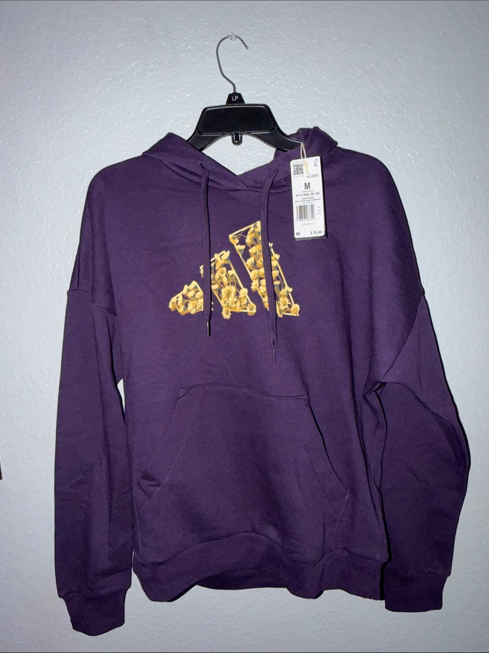 adidas Women Purple Hoodie with Gold Floral Logo